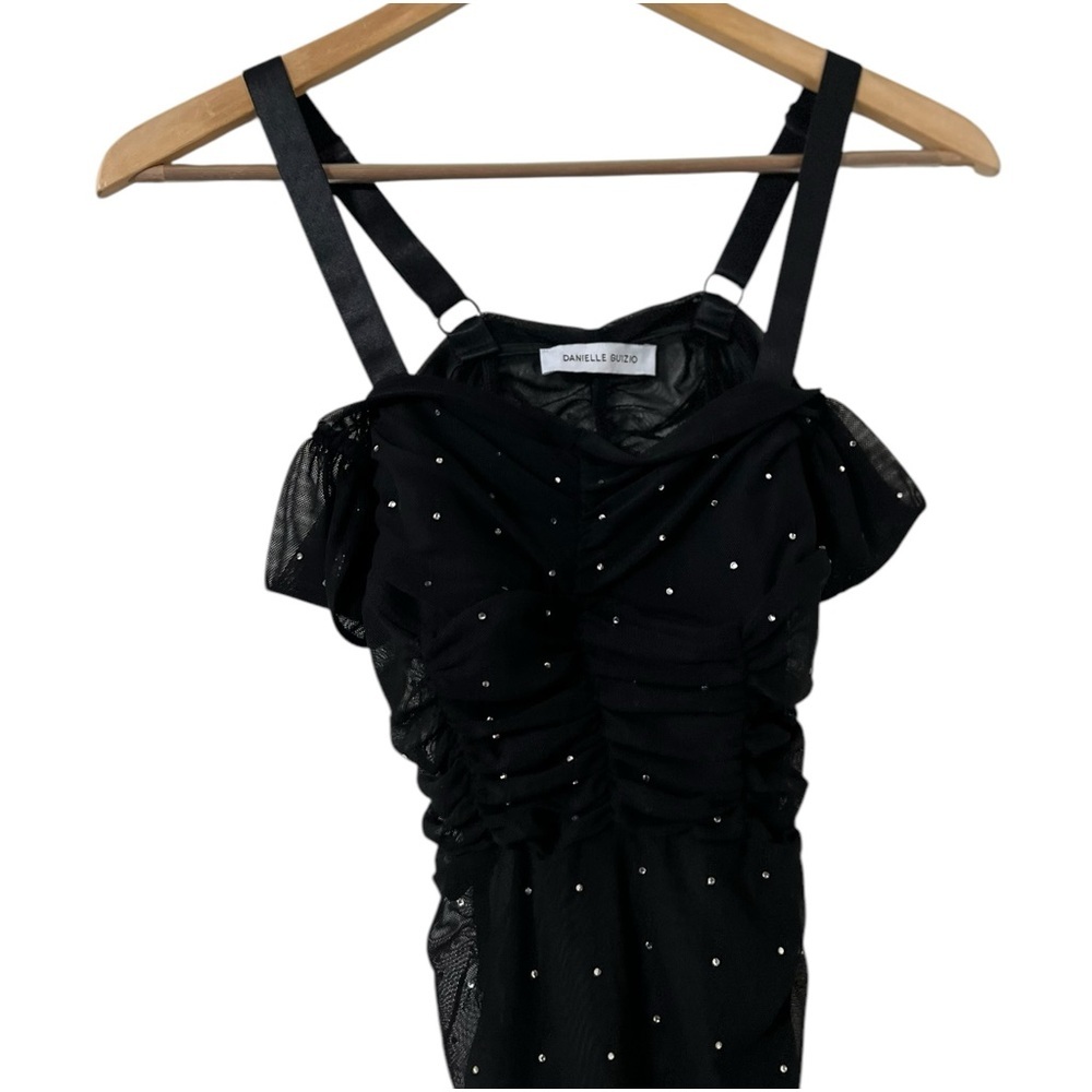 DANIELLE GUIZIO Lynx Rhinestone Crystal Mesh Ruched Mini Dress - Picture 6 of 8